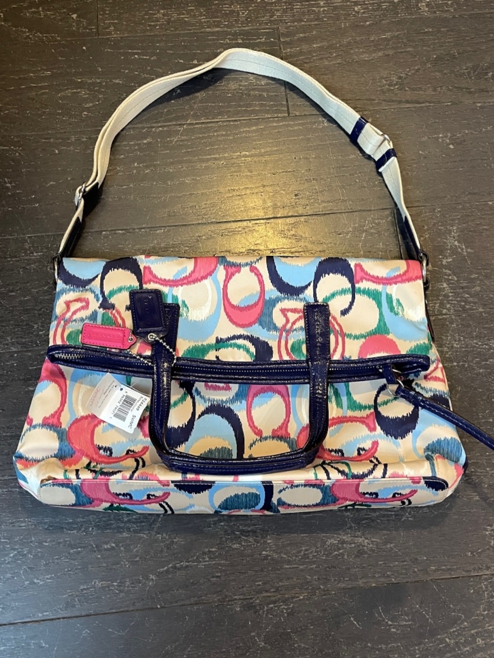 BNWT Coach Scribble Ikat Print Shoulder Tote Crossbody Handbag Foldover F24449